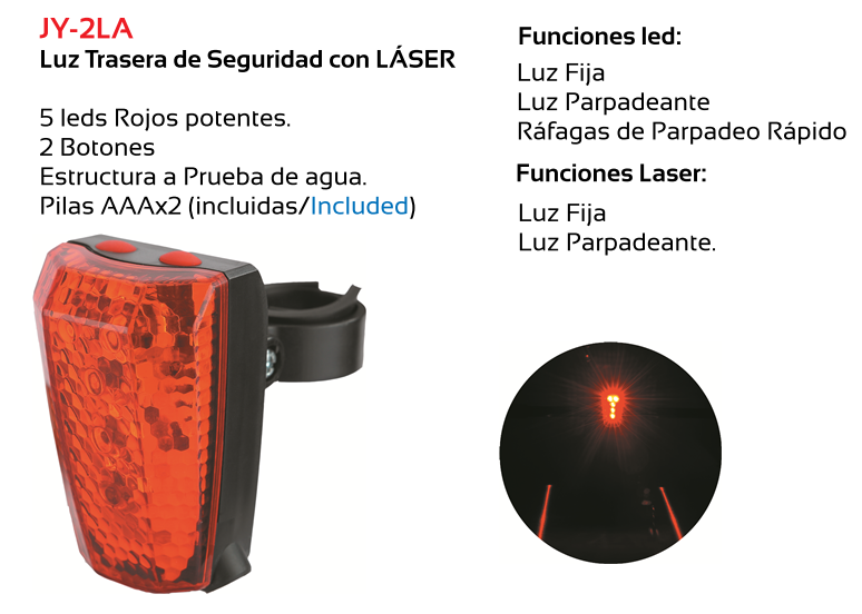 FARO BICICLETA TKX JY2LA TRASERO 5 LEDS LASER